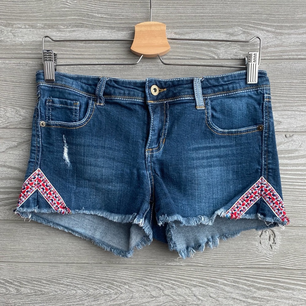 Trillium Jacquard Taping Dark Wash Denim Shorts